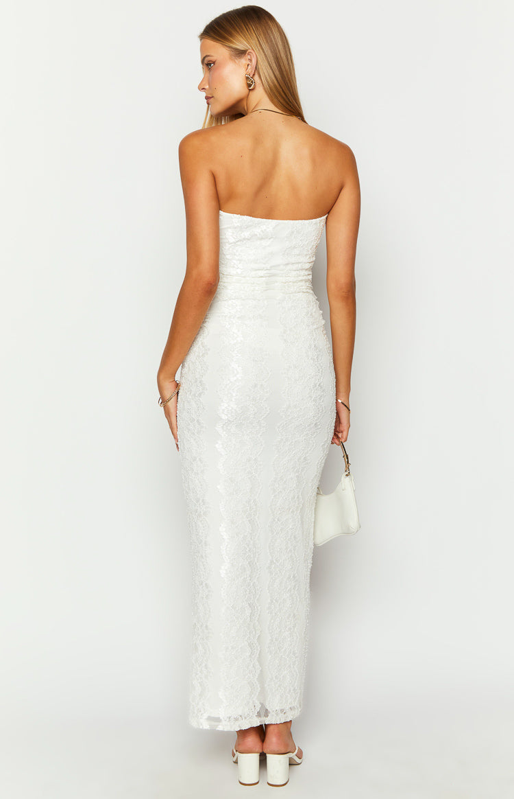 Imogen White Lace Strapless Maxi Dress